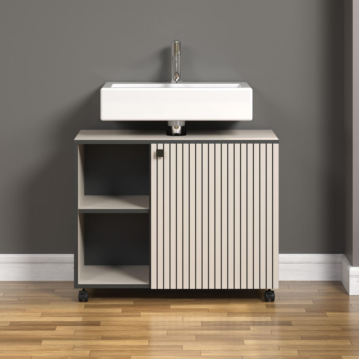 WASCHBECKENUNTERSCHRANK PureBliss Hellgrau - Hellgrau, Holzwerkstoff (80/64/42cm) - Trendteam