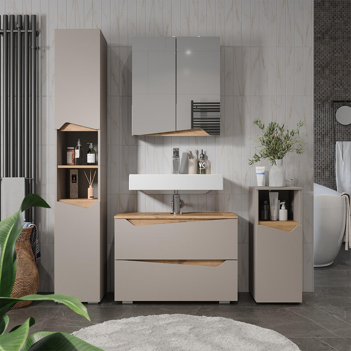 KOUPELNOVÁ ZRCADLOVÁ SKŘÍŇKA Marelle Béžový dub/Artisan - šedobéžová/dub artisan, kompozitní dřevo (60/67/20cm) - Vicco