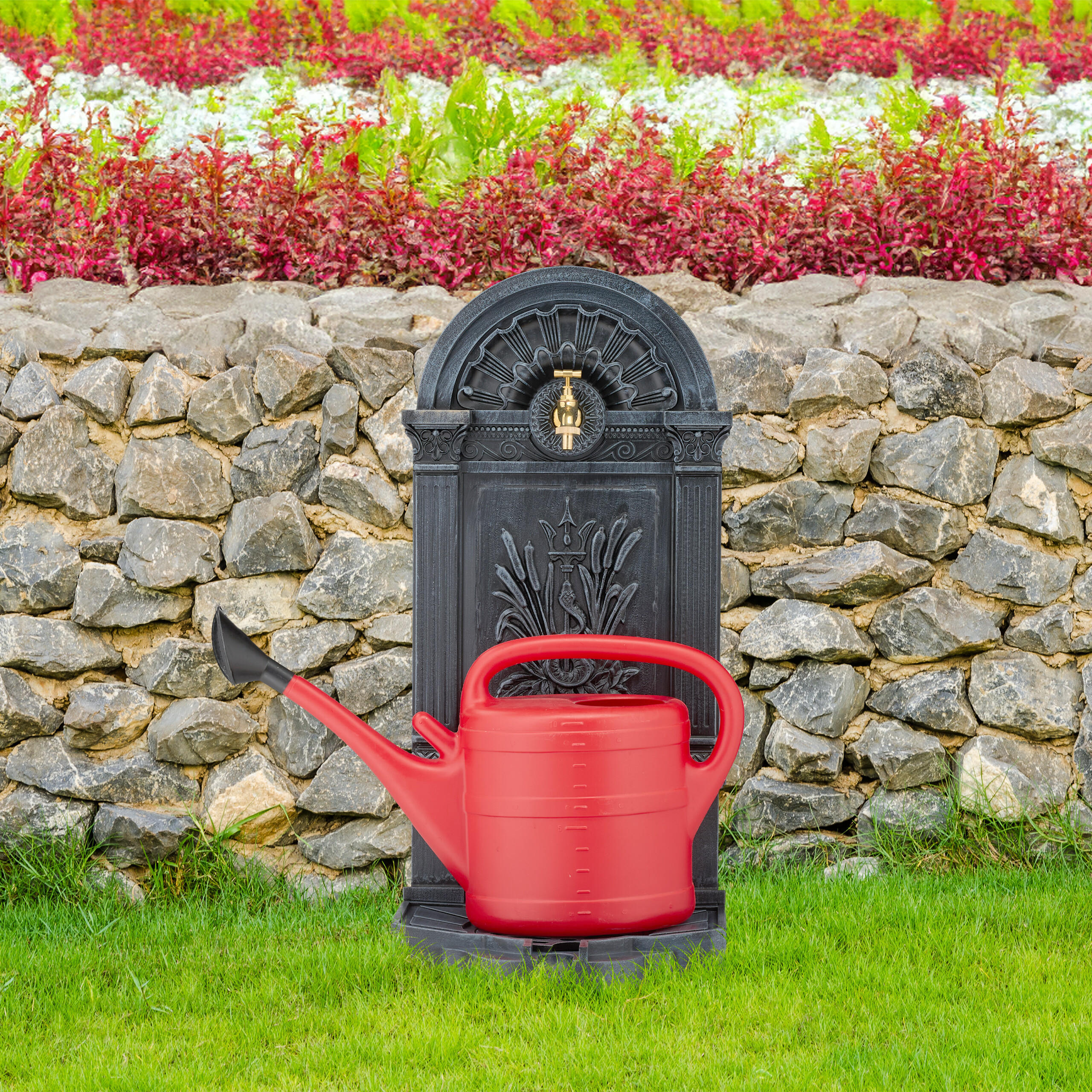 STANDBRUNNEN - Grau, Metall (33/39/82.5cm) - Relaxdays