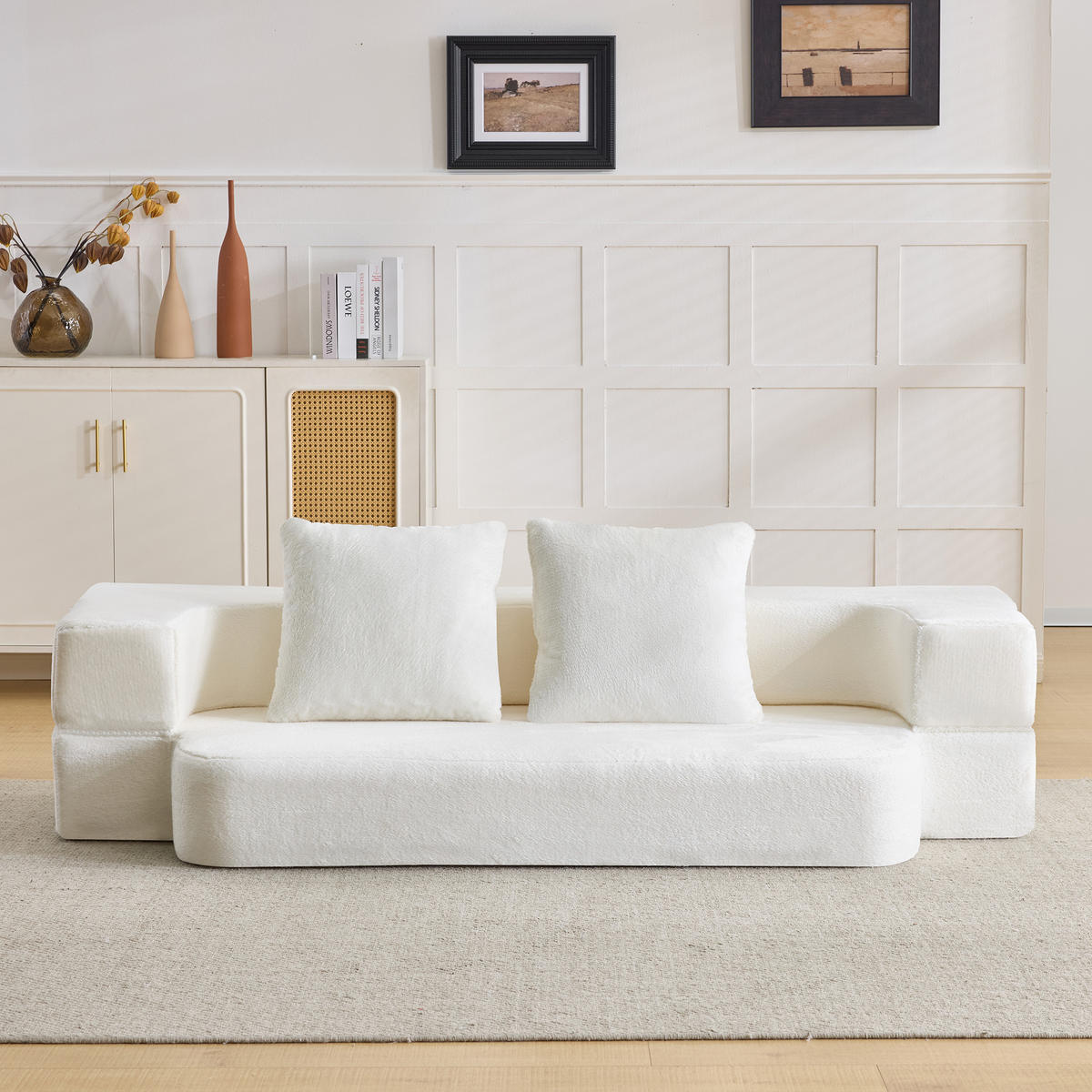 2-SITZER SCHLAFSOFA Stoff Cremeweiß klappbar mit Kissen - Weiß, Textil (190/48/104cm) - WISHDOR