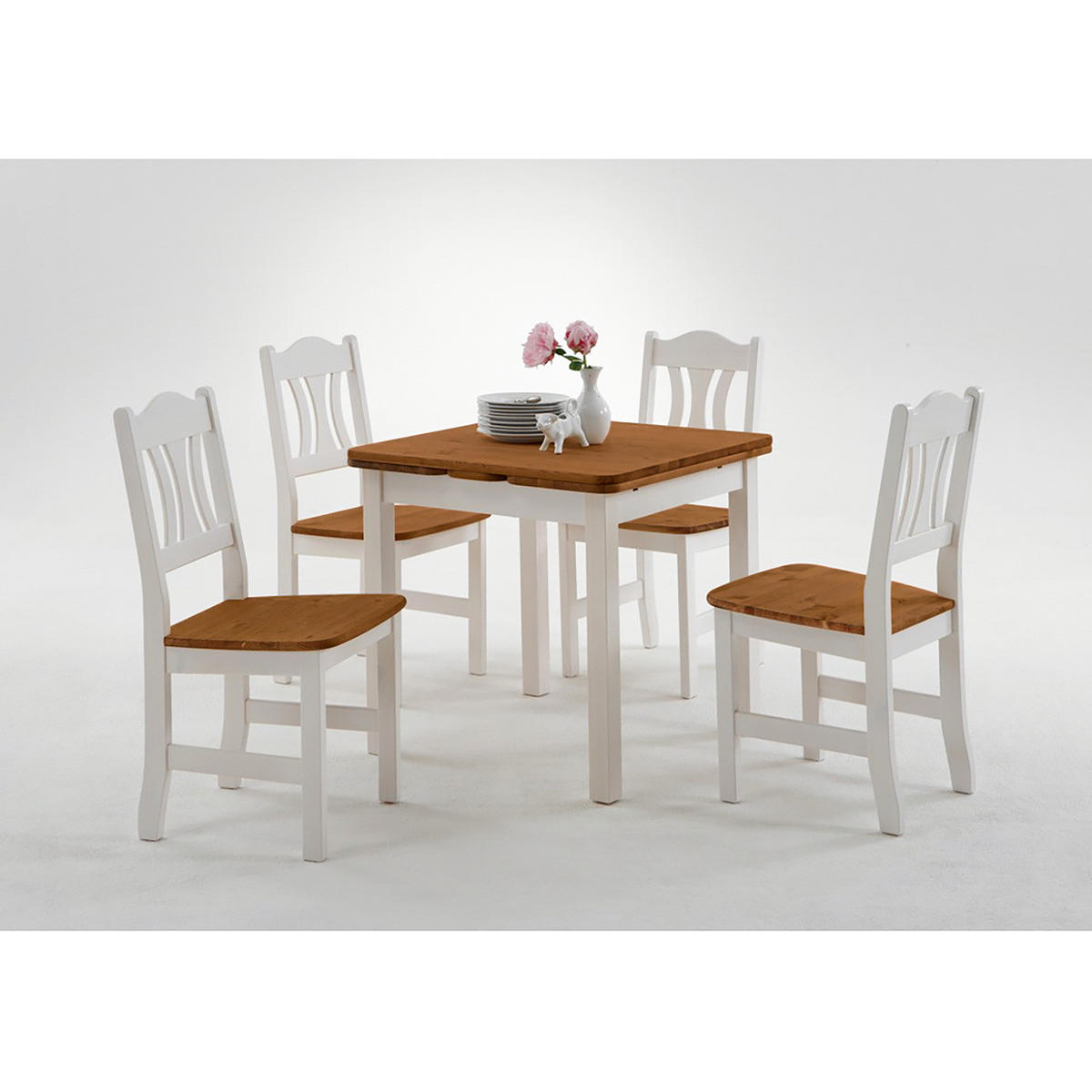 ESSTISCH mit ansteckplatten - Kiefer massiv - Bernsteinfarben/Kieferfarben, Holz (77/77/74cm) - home24