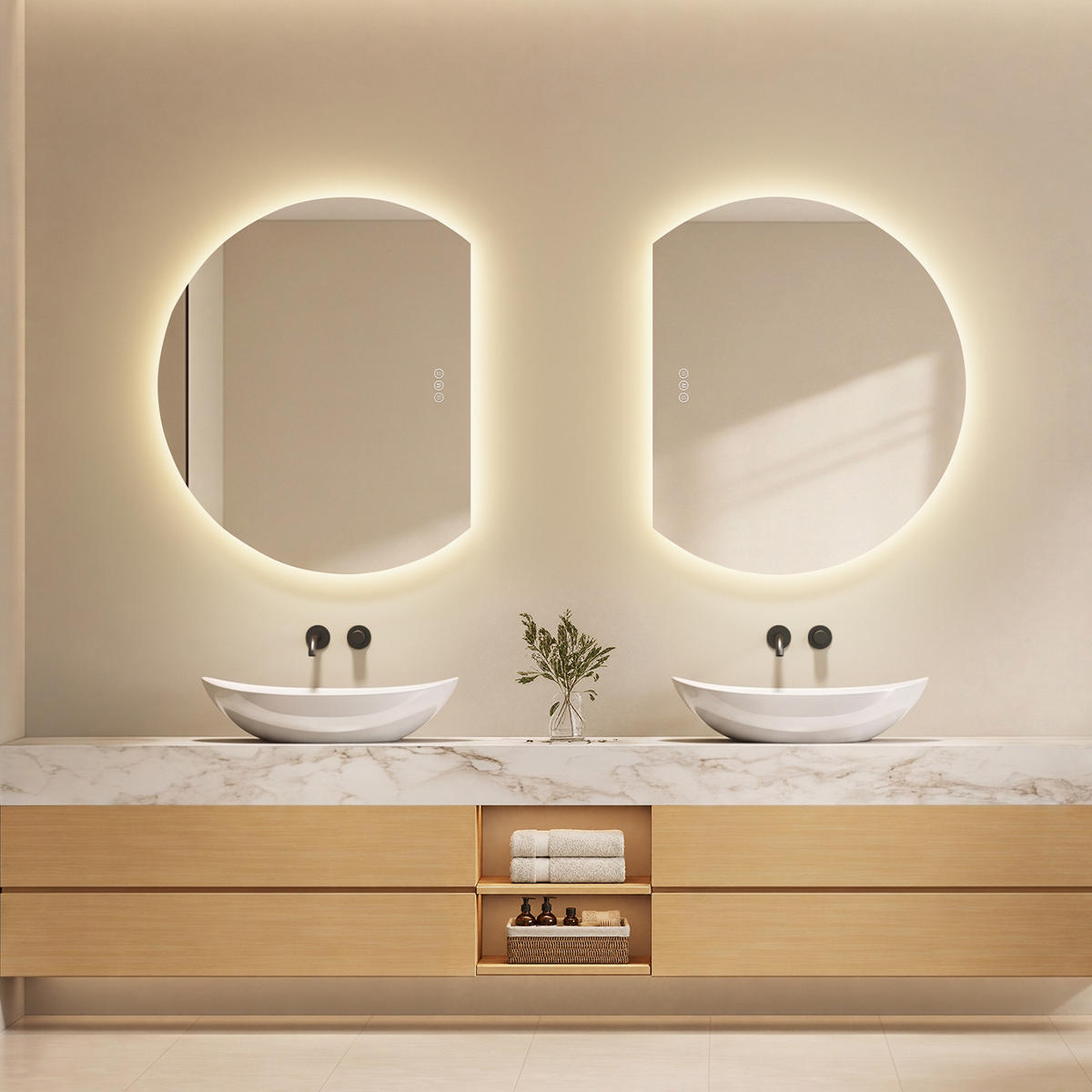 BADSPIEGEL LED 90 x 73 cm mit 3 Lichtfarben, Antibeschlagfunktion und Touch-Schalter - Transparent, Glas (90/73/2.5cm) - EMKE
