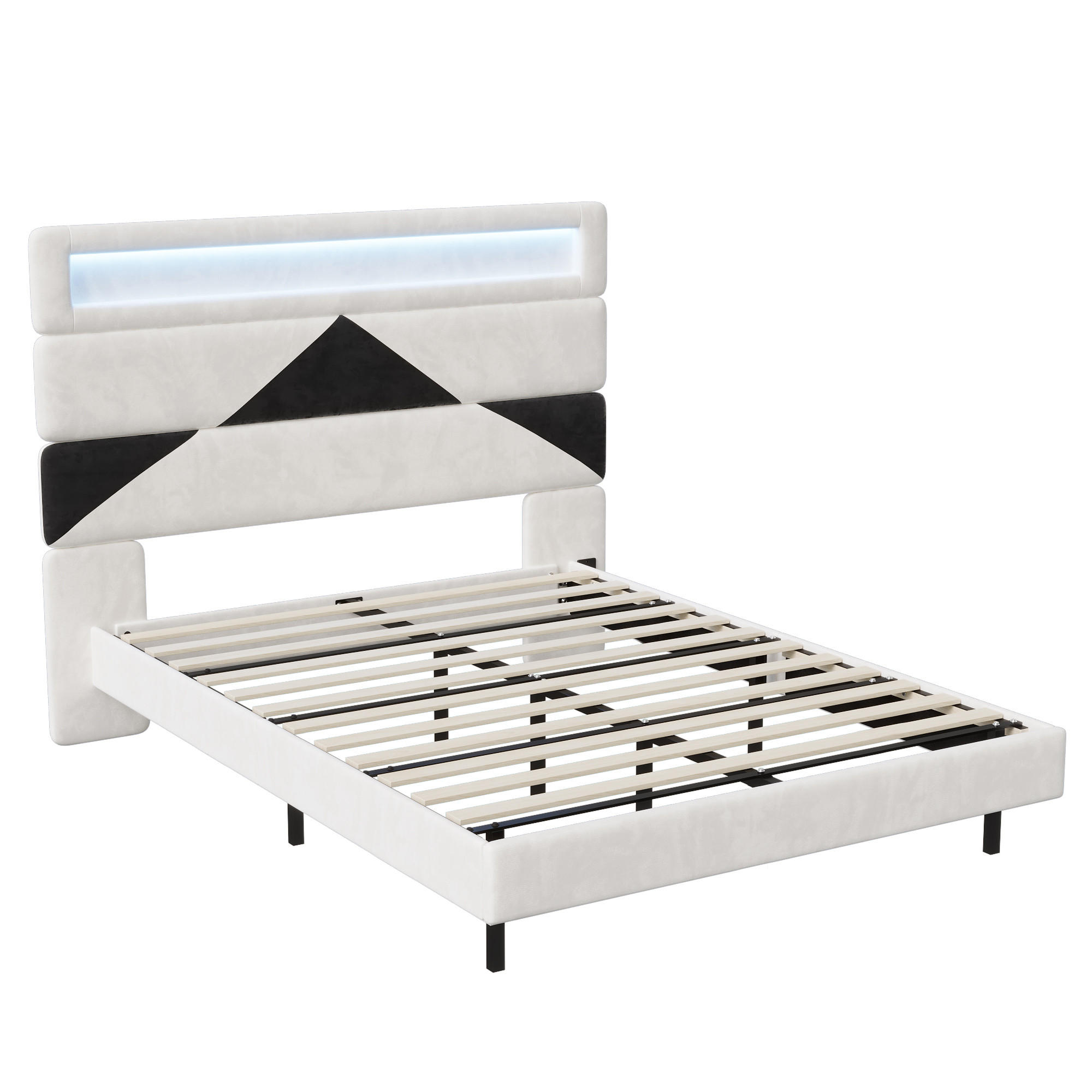 POLSTERBETT 160x200 cm schwebend LED USB Lattenrost Samt weiß - Weiß, Holz (160/200cm) - LEBENLANG