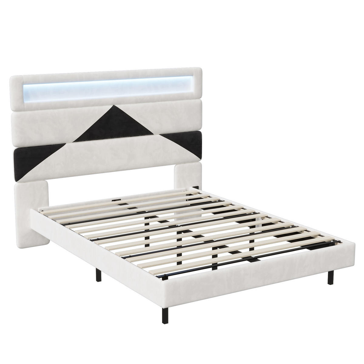 POLSTERBETT 160x200 cm schwebend LED USB Lattenrost Samt weiß - Weiß, Holz (160/200cm) - LEBENLANG