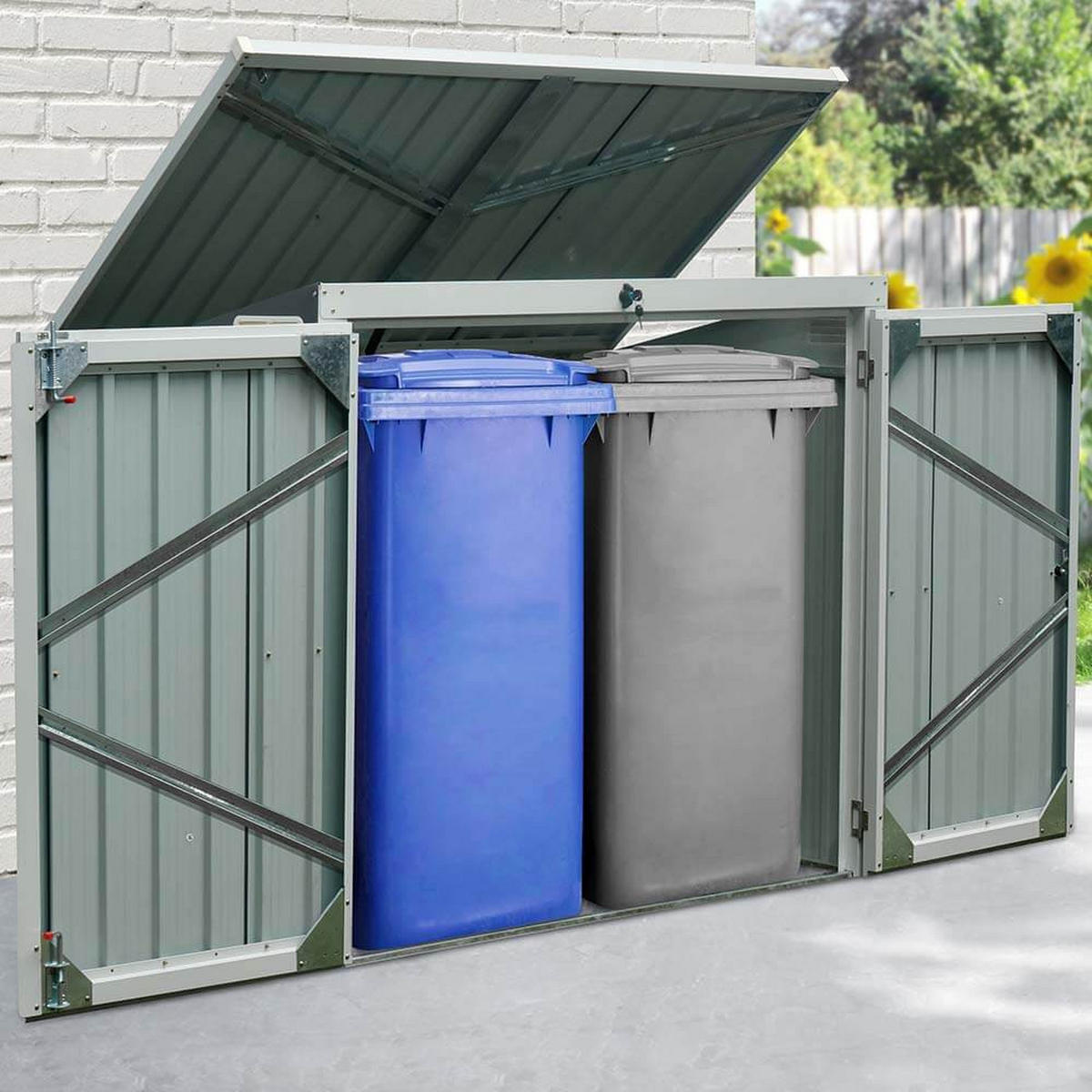 MÜLLTONNENBOX BASURA - Größe: 2 x 240L - Anthrazit, Metall (158/134/101cm) - Home Deluxe