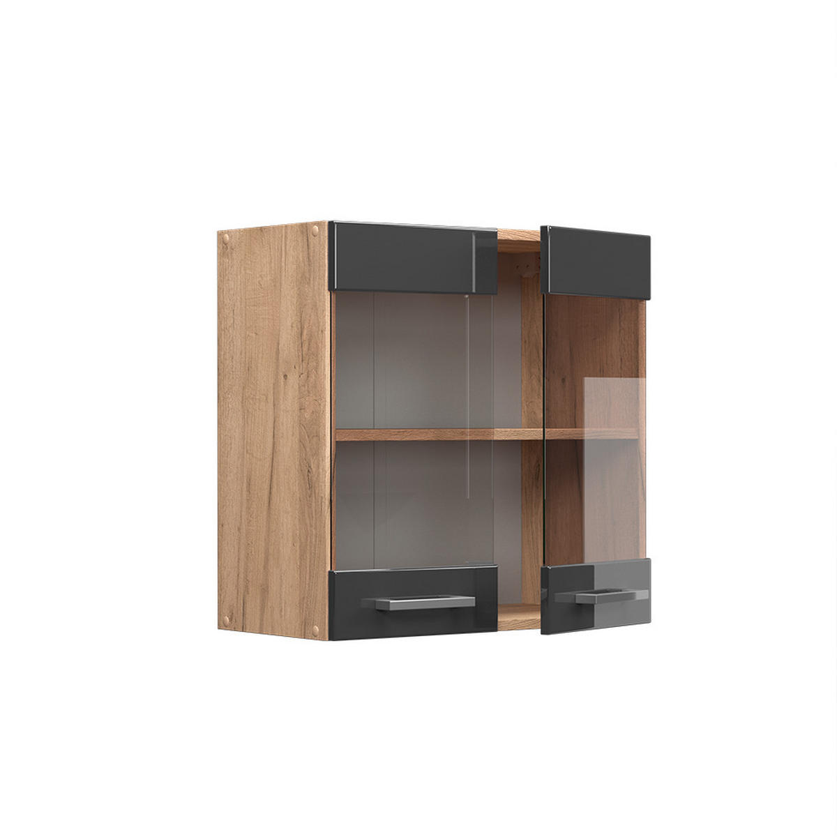 KÜCHENGLASSCHRANK R-Line Anthrazit Hochglanz 60 cm - Honigeiche/Schwarz Hochglanz, Holzwerkstoff (60/60/31cm) - Vicco