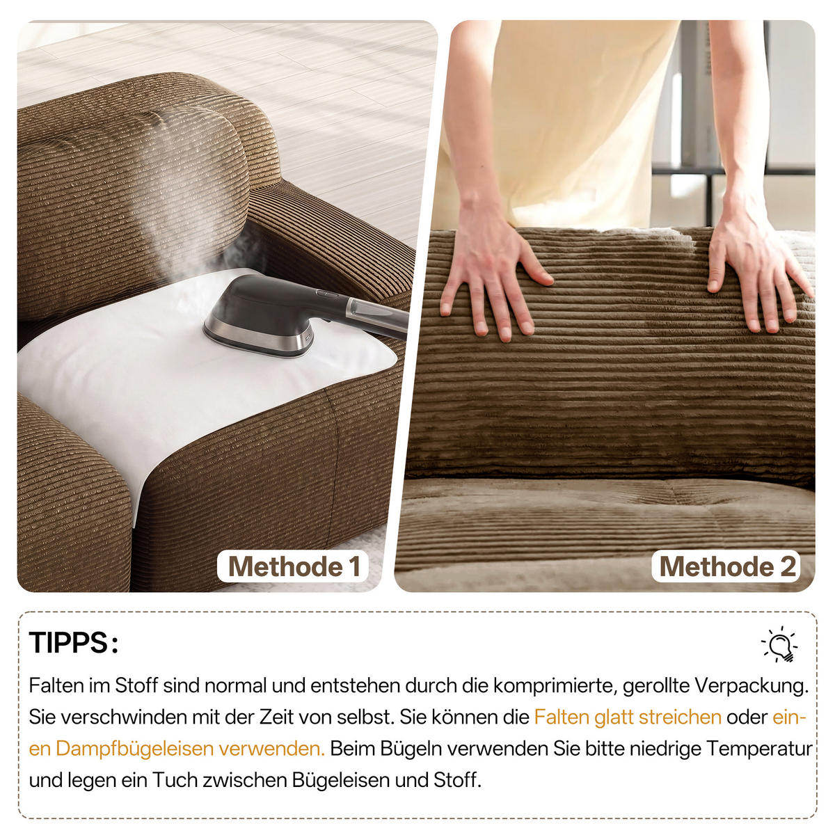 ECKSOFA 388/178/70 cm Braun Cord mit extra-breiten Armlehnen, Rahmenloses - Braun, Textil (388/178cm) - Oxeza