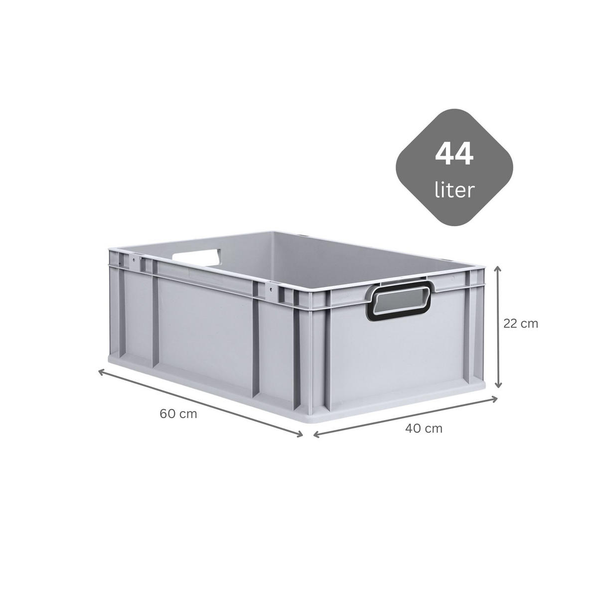 EUROBOX 4x NextGen Color mit Auflagedeckel 22x40x60 cm 44 Liter Grau Griffe schwarz offen - Schwarz/Grau, Kunststoff (40/22/60cm) - PROREGAL