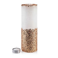 TEELICHTHALTER mit Teelight Basic Gold Weiß 12/12/35 cm Naturmaterial - Goldfarben/Weiß, Naturmaterialien (35cm) - Mondex