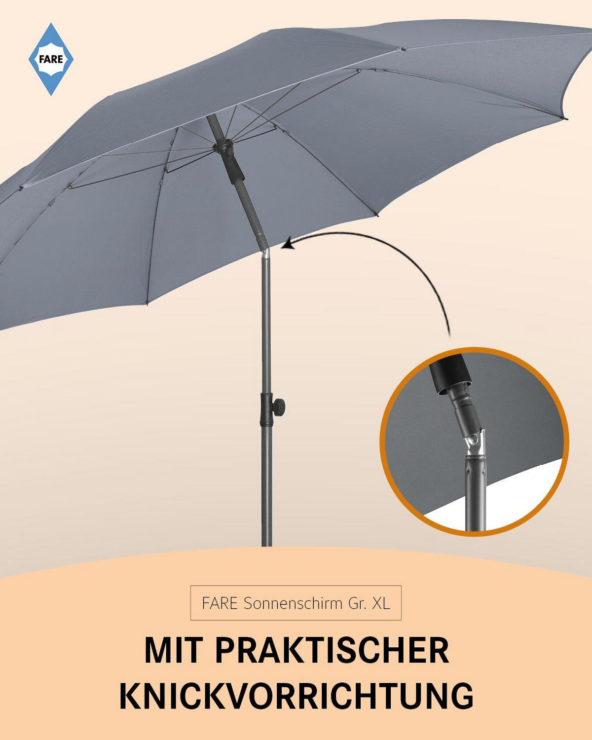 SONNENSCHIRM 235/235/144 cm - Grau, Kunststoff (235/235cm) - FARE