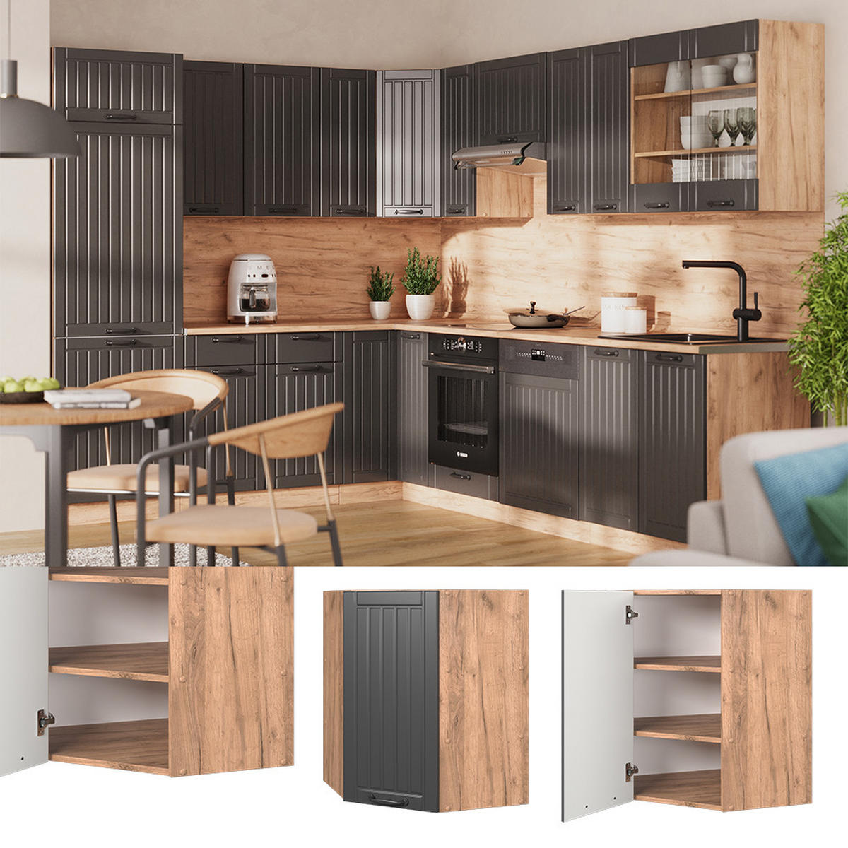 ROHOVÝ VĚŠÁK NA STĚNU Fame-Line Tmavě šedá 57 cm - medově dubová/tmavě šedá, kompozitní dřevo (57/72/34.1cm) - Vicco