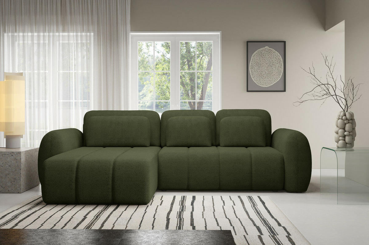 ECKSOFA mit Schlaffunktion Premium Grün - Schwarz/Grün, Holz/Holzwerkstoff (304/190cm) - Furnisell