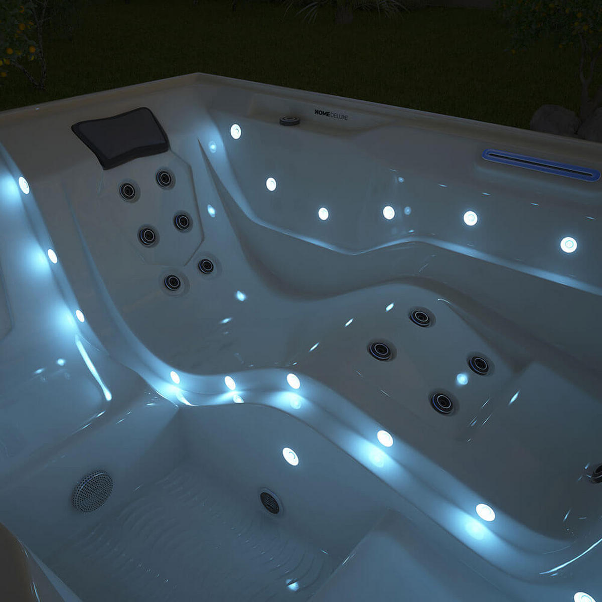 OUTDOOR WHIRLPOOL STREAM - 211 x 156 cm, Mit Treppe und Thermoabdeckung - Anthrazit, Kunststoff (156.5/74.05/211cm) - Home Deluxe