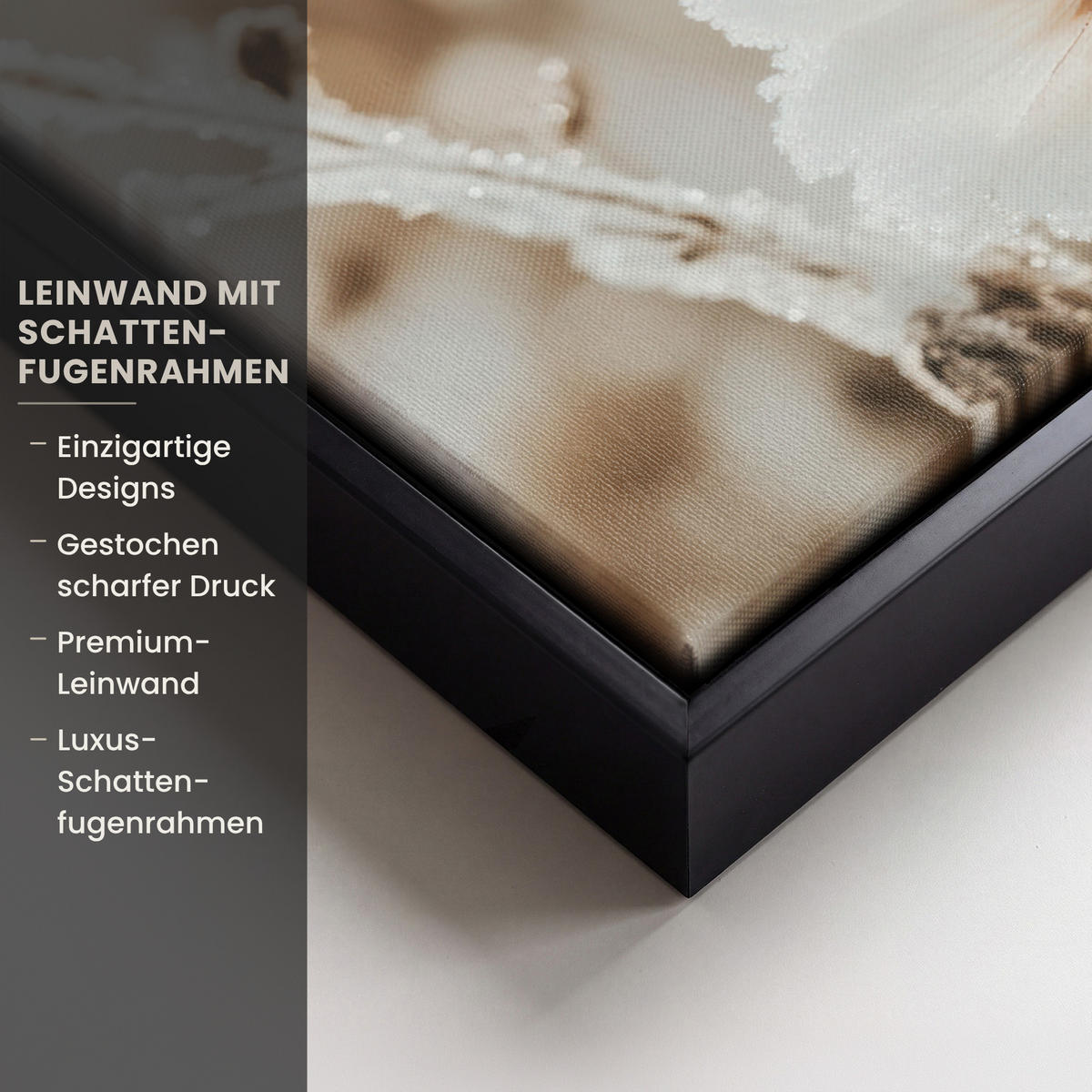 LEINWAND Bilder mit Rahmen - Blumen - Winter - Weiß - Schnee - Beige - 30x20 - Creme, Textil (30/20cm) - MuchoWow