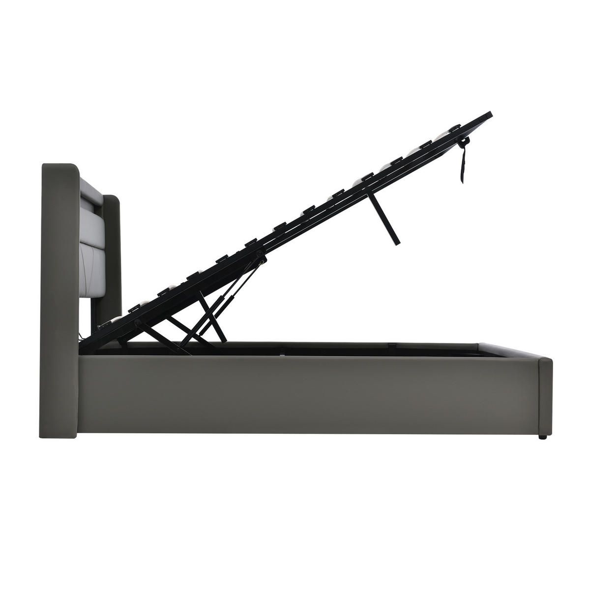 POLSTERBETT mit LED und Bettkasten 140x200 cm PU Grau - Grau, Metall (140/200cm) - Meubliv