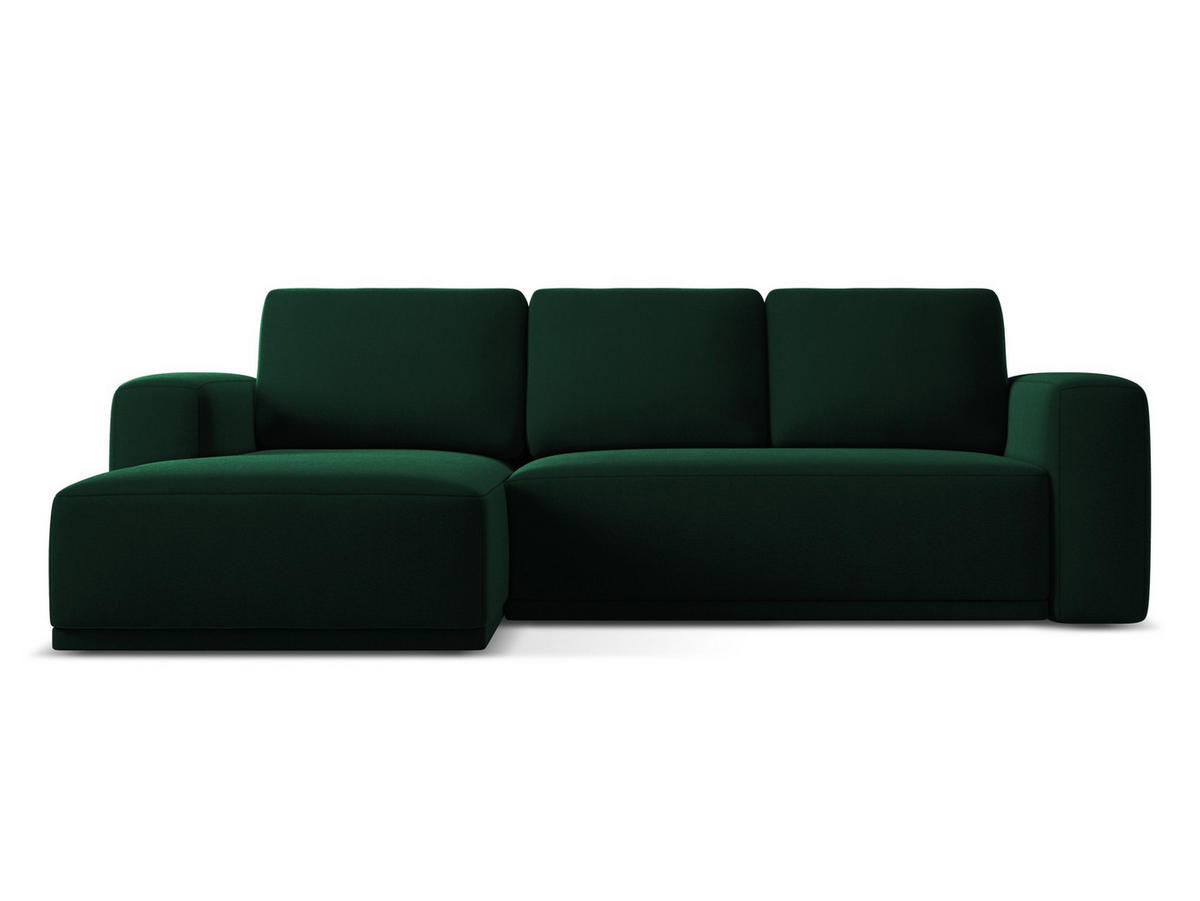ECKSOFA mit Schlaffunktion Samt Stoff Grün - Dunkelgrün/Schwarz, Kunststoff/Textil (258/160cm) - Makamii