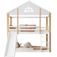 ETAGENBETT 90/200 cm weiß und natur aus Massivholz mit Rutsche und Winkeltreppe - Weiß, Holz (90/200cm) - OKWISH