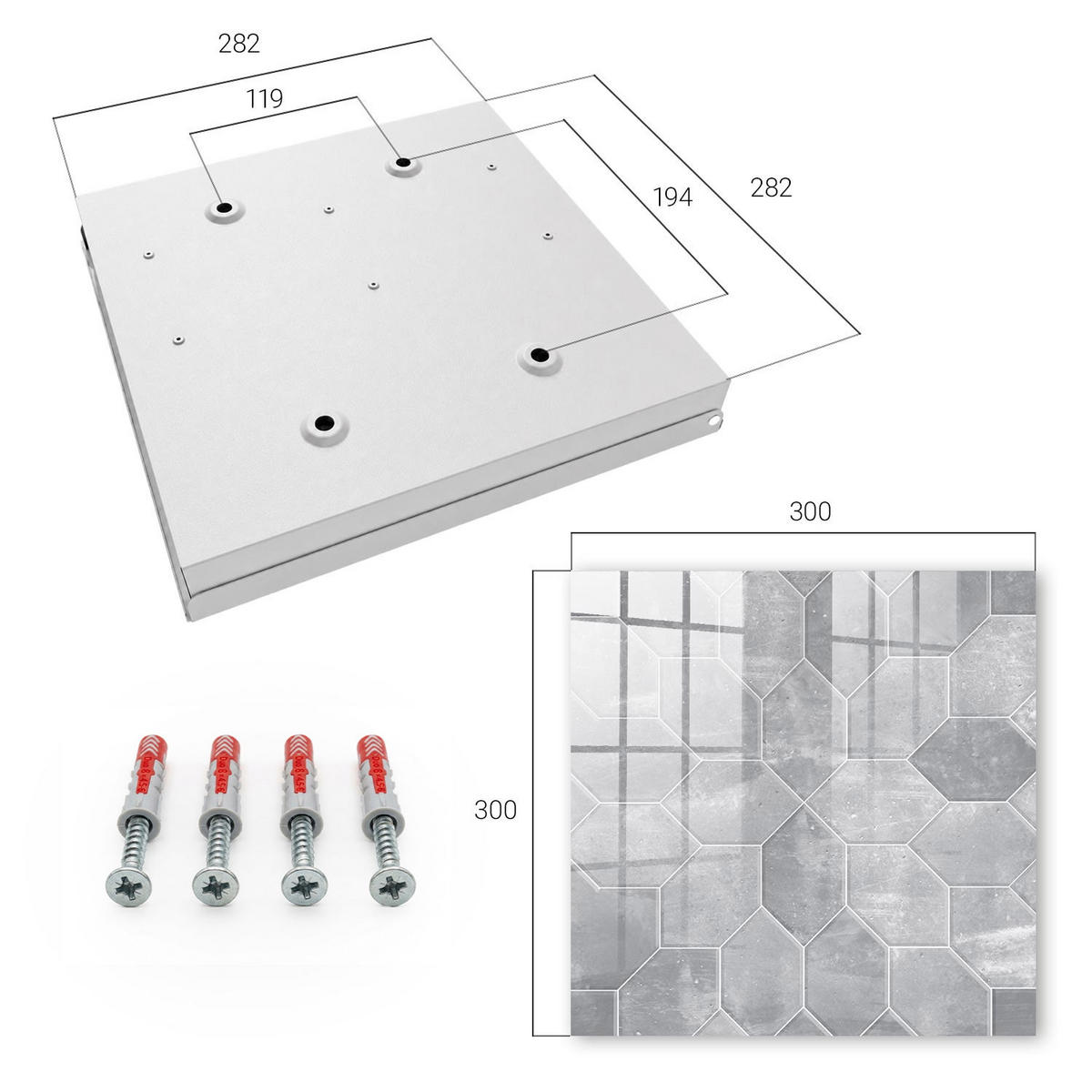 SCHLÜSSELBOX Weiß 30x30 cm – Türöffnung nach rechts - Graue Geometrie - Grau, Metall (30/30/5cm) - TULUP