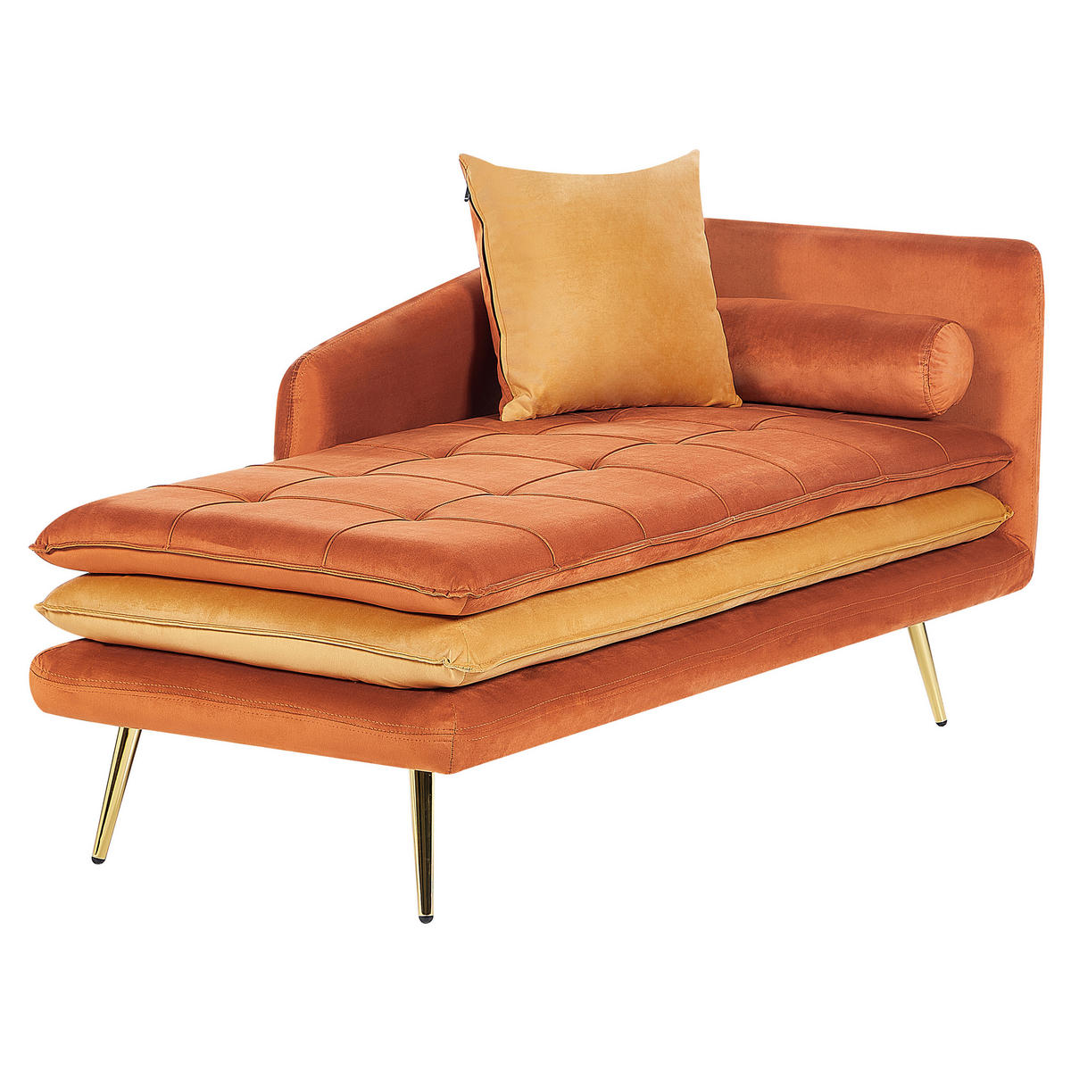 ČALOUNĚNÉ LEHÁTKO CHAISE LONGUE PRAVOSTRANNÉ Sametová látka Oranžové Gonesse - pomerančová/zlatá, textil (160/72/79cm) - Beliani