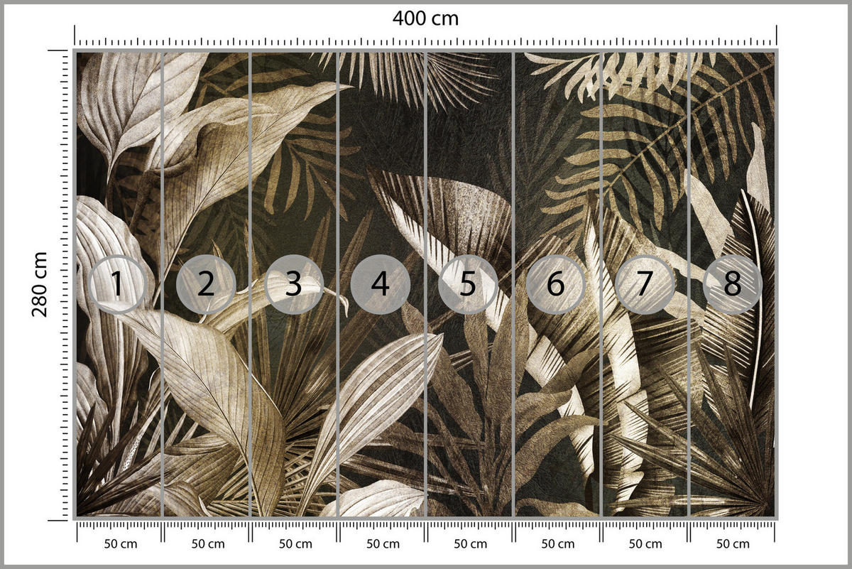 FOTOTAPETE tropische Blätter Pflanzen Retro 400x280 - Beige/Grau, Papier (400/280cm) - Muralo