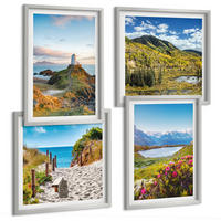 BILDER SET 4er Set - 50x50 cm & 40x60 cm Silberner Rahmen - Strand, Leuchtturm, Berge, Wiesen, Blumen - Silberfarben, Kunststoff (50/50cm) - TULUP