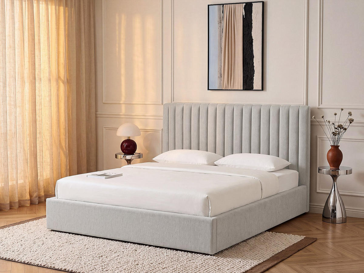BETT mit Bettkasten - 2 Personen - stoff - hellgrau Saraneli - Hellgrau, Textil (140/200cm) - Vente-Unique