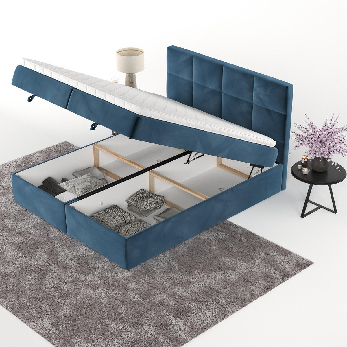 BOXBETT Velto 200/200 cm Dunkelblau im Kronos Stoff - Schwarz/Dunkelblau, Holz/Holzwerkstoff (200/200cm) - AltaBeds