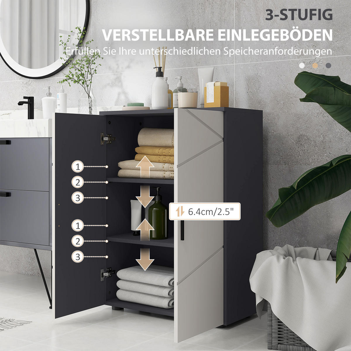 BADEZIMMERSCHRANK Beistellschrank mit Doppeltür 60 x 30 x 82 cm Grau - Grau, Holzwerkstoff (60/82/30cm) - Kleankin