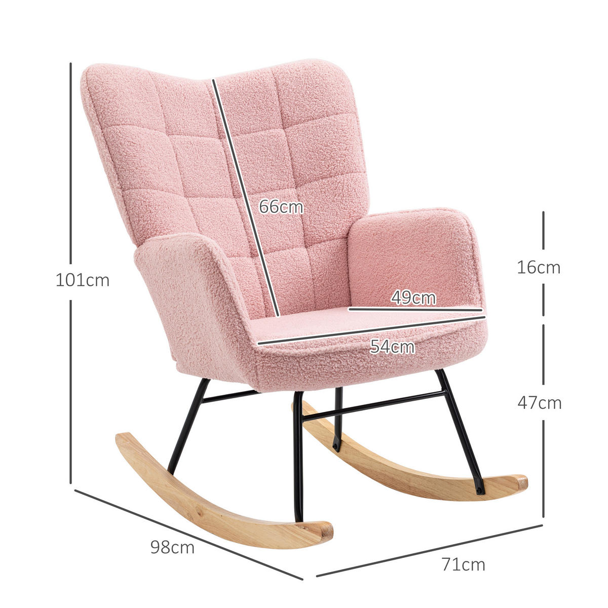 SCHAUKELSTUHL Sessel Relaxsessel bis 120 kg, Polyester, Rosa 98x71x101cm - Rosa/Naturfarben, Buchenholz/Textil (98/101/71cm) - HOMCOM