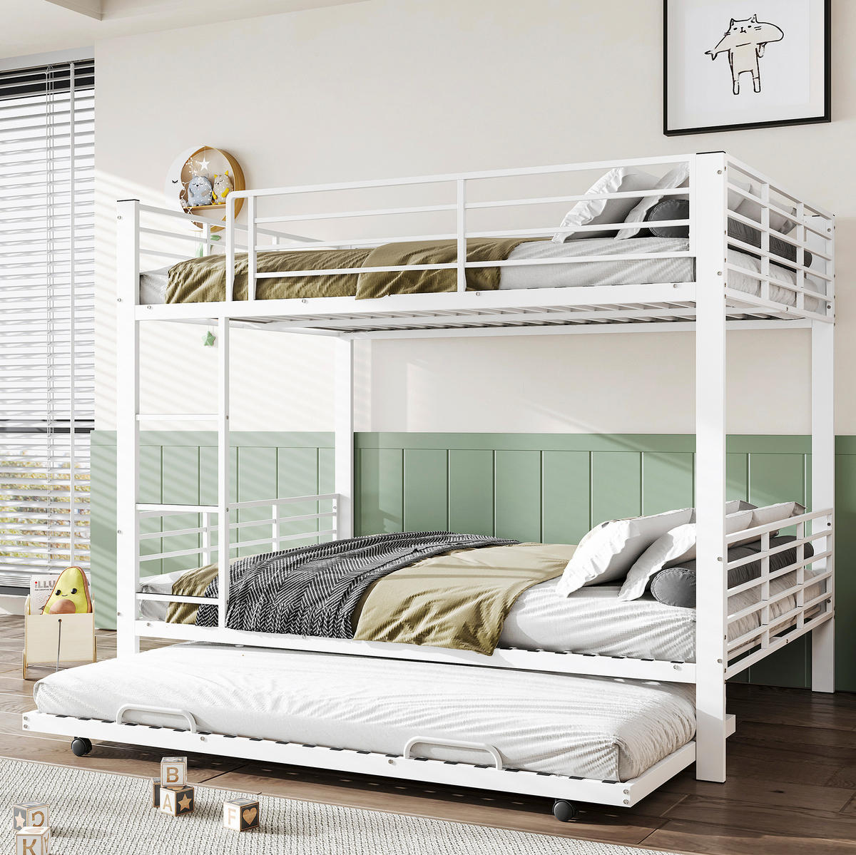 ETAGENBETT 205/145/170 cm aus Metall mit Rausfallschutz, Weiß - Weiß, Metall (140/200cm) - OKMYHOME