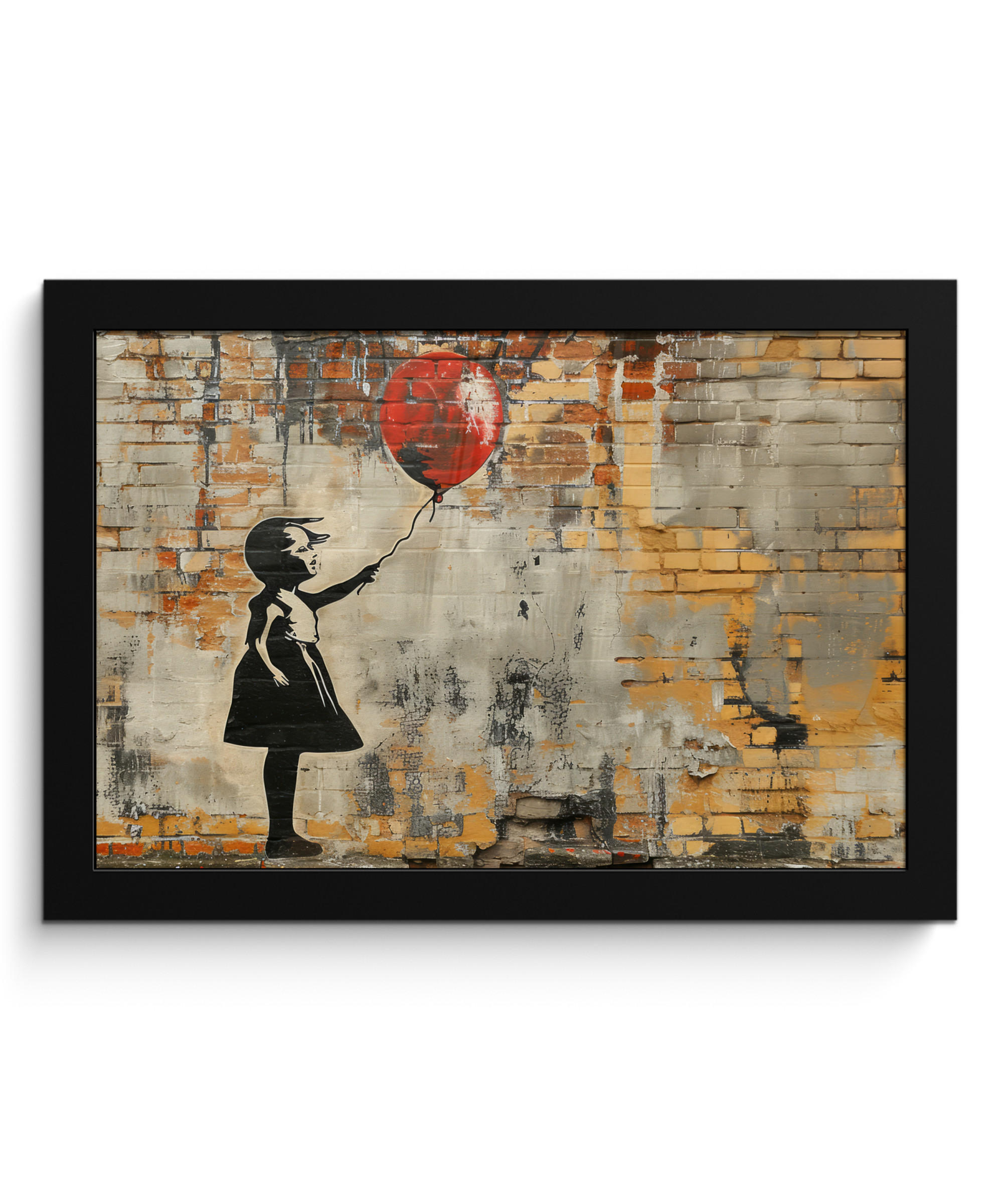 POSTER MIT RAHMEN Graffiti - Banksy - Mädchen - Straßenkunst 30x20 cm - Sandfarben, Papier (30/20cm) - MuchoWow