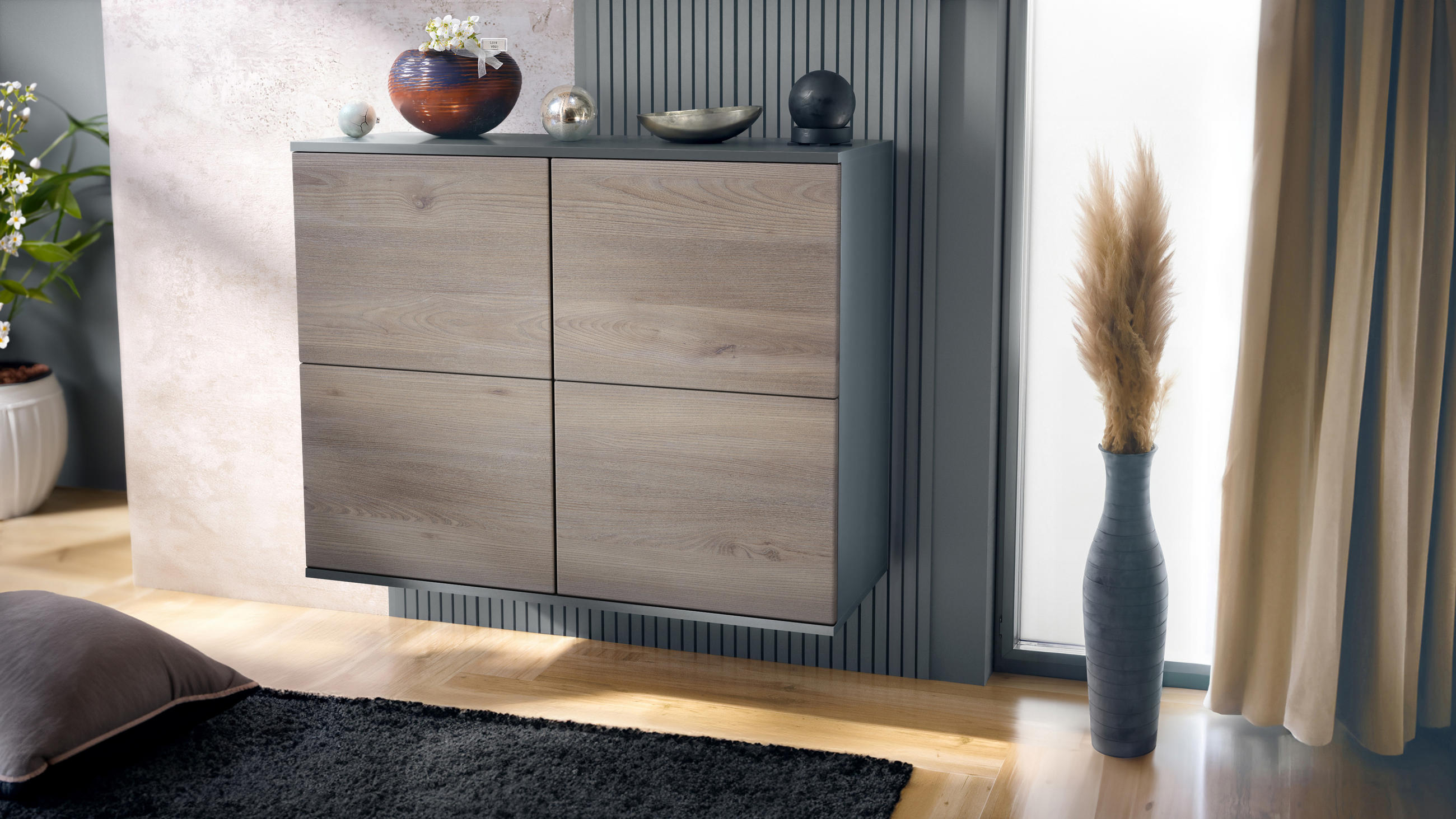 KOMMODE Rova Eiche Nordic - Silbereichenfarben, Holzwerkstoff (92.5/73.5/35cm) - Vladon