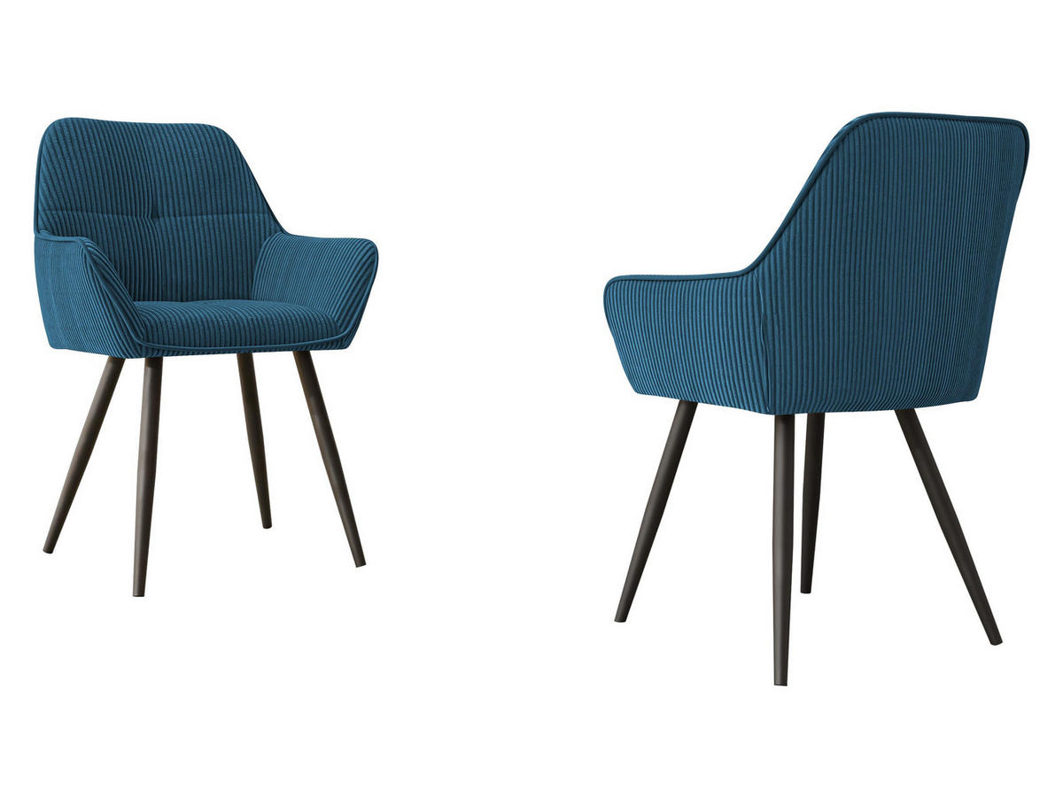 STUHL 2er-Set Archon (2 Stück) - Blau/Schwarz, Textil/Metall (64/86/61cm) - MIRJAN24