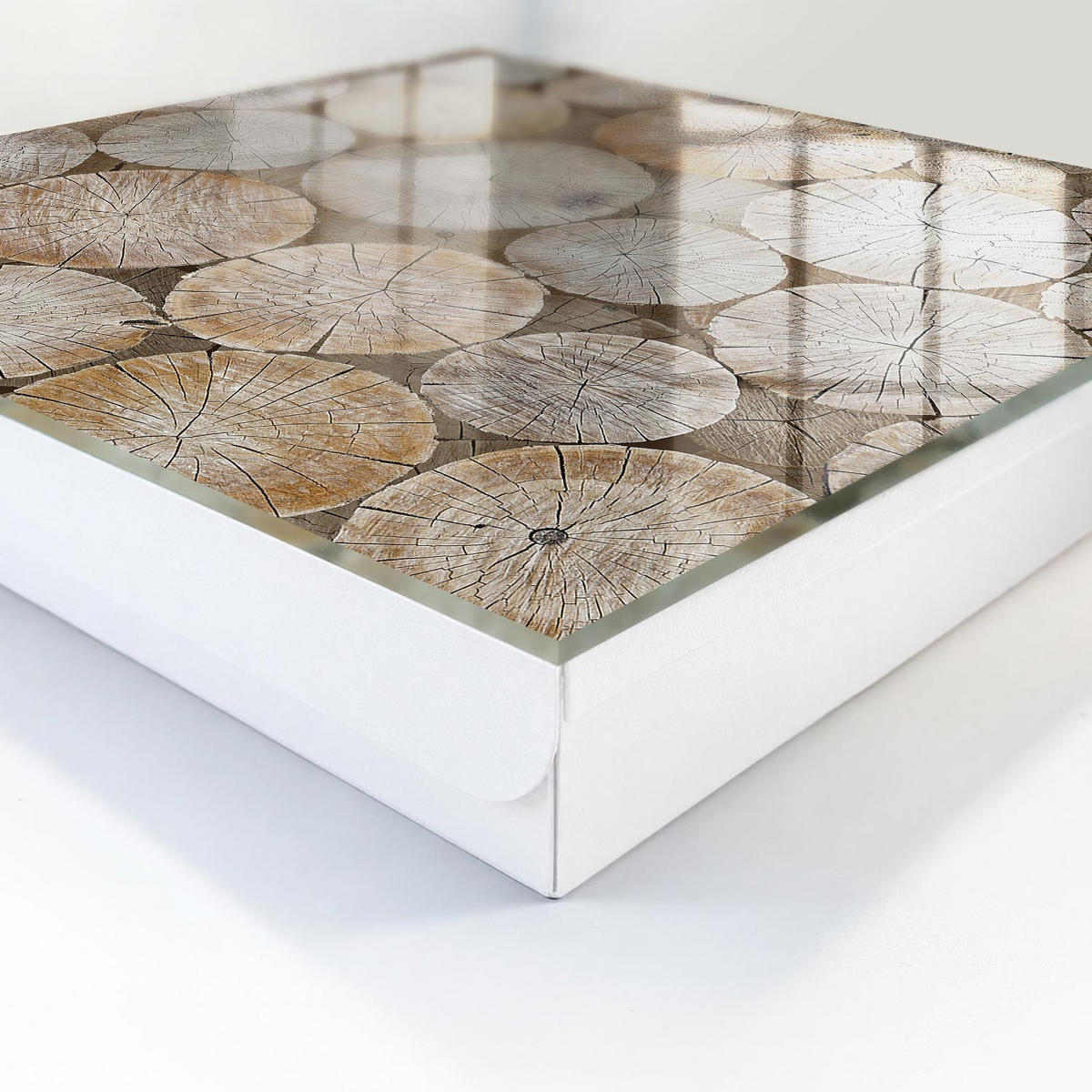 SCHLÜSSELBOX Weiß 30x30 cm – Türöffnung nach rechts - Holzkreise - Beige, Metall (30/30/5cm) - TULUP