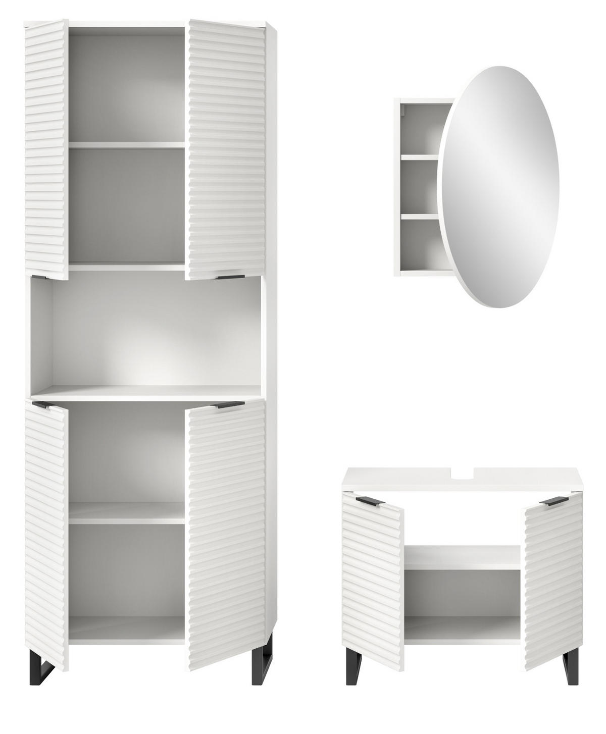 BADMÖBEL-SET 3-teilig weiß 155 cm, Komplettset mit Soft-Close - Weiß, Glas/Holzwerkstoff (155/193/34cm) - Inn.Furn