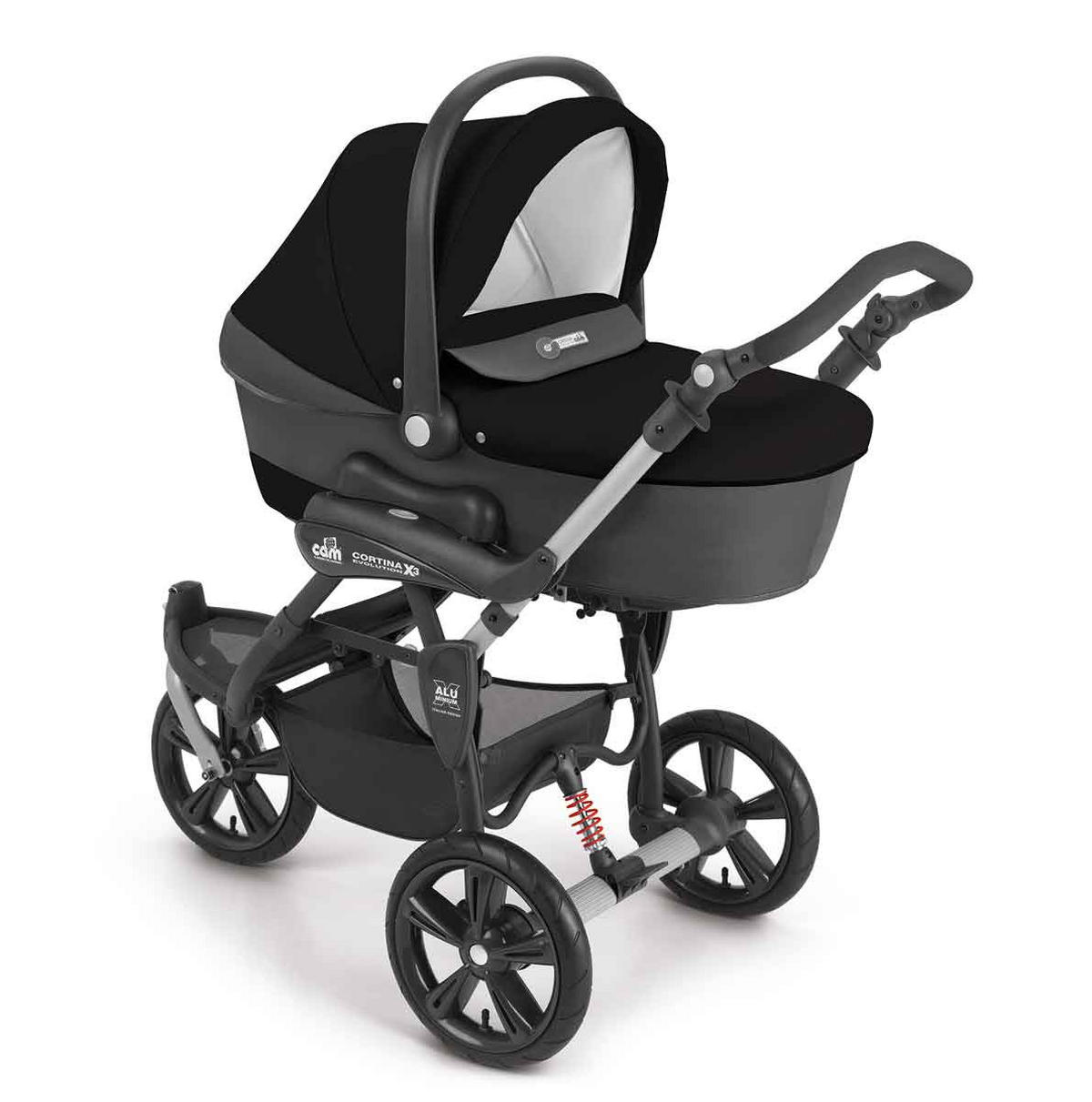 KOMBI-KINDERWAGEN 3-in-1 Cortina X3 tris inkl. Babyschale, Fusssack & Wickeltasche - Schwarz, Kunststoff (61/118/119cm) - Cam il Mondo del Bambino S.p.A.