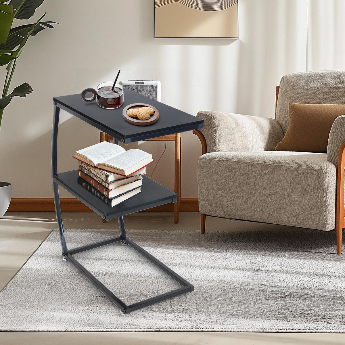 BEISTELLTISCH - Schwarz, Holzwerkstoff/Metall (25/47.5/57.5cm) - Relaxdays
