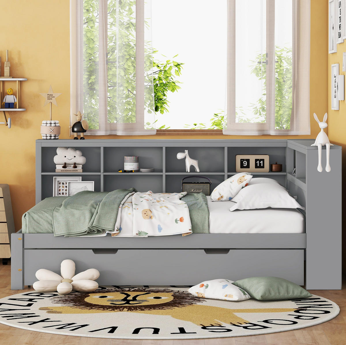 SCHLAFSOFA 140/200 cm mit Ausziehbett 90/190 cm, USB-Anschluss und Stauraum, Grau - Grau, Holzwerkstoff (166/92.5/222.5cm) - Redom