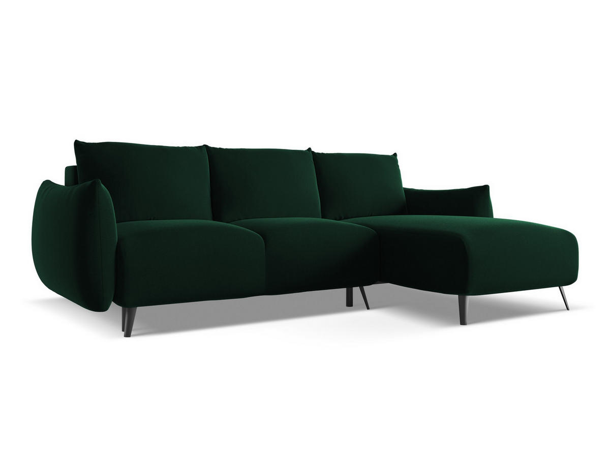 ECKSOFA mit Schlaffunktion Samt Stoff Grün - Dunkelgrün/Schwarz, Textil/Metall (242/162cm) - Makamii