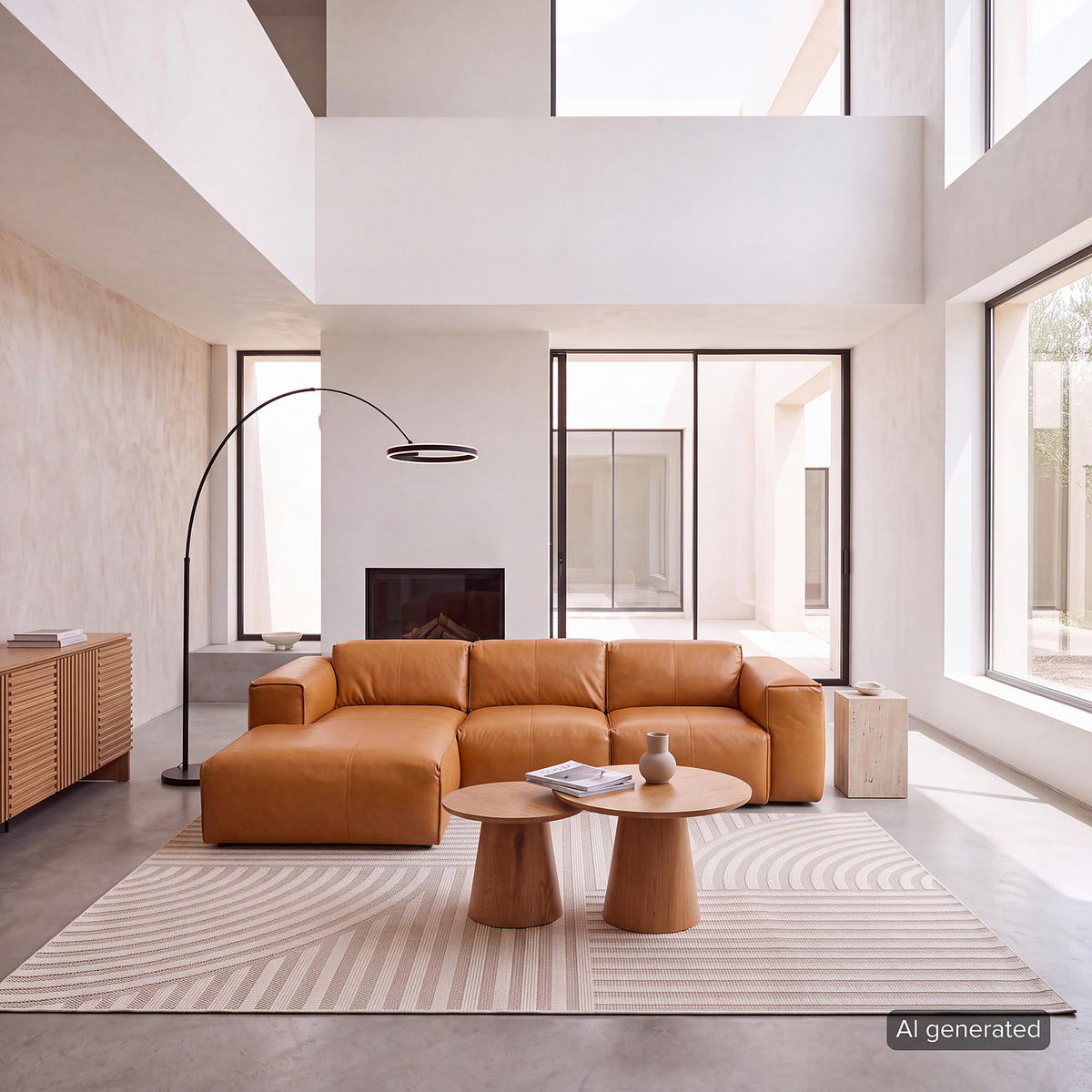 3-SITZER ECKSOFA mit Longchair - Cognac/Schwarz, Leder/Kunststoff (251/173cm) - home24