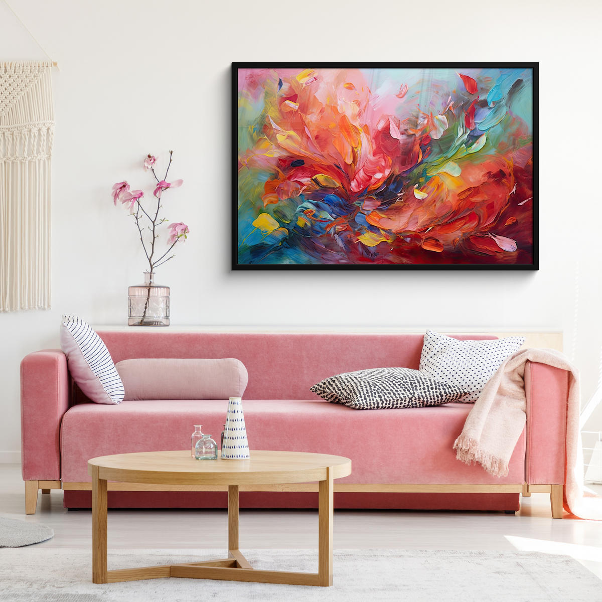 POSTER MIT RAHMEN Ölgemälde - Kunst - Abstrakt - Farbenfroh 120x80 cm - Altrosa, Papier (120/80cm) - MuchoWow