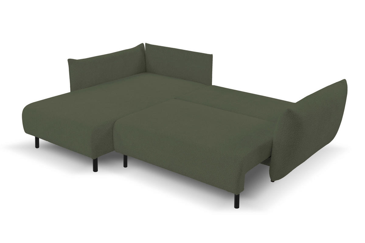ECKSOFA ADEL mit Schlaffunktion und Bettkasten, L-förm, Metallbeine, verstellbar lose Rückenkissen, freistehend, LINKS, 171x257x90 cm, Green - Grün, Holz/Textil (171/257cm) - DomoHome