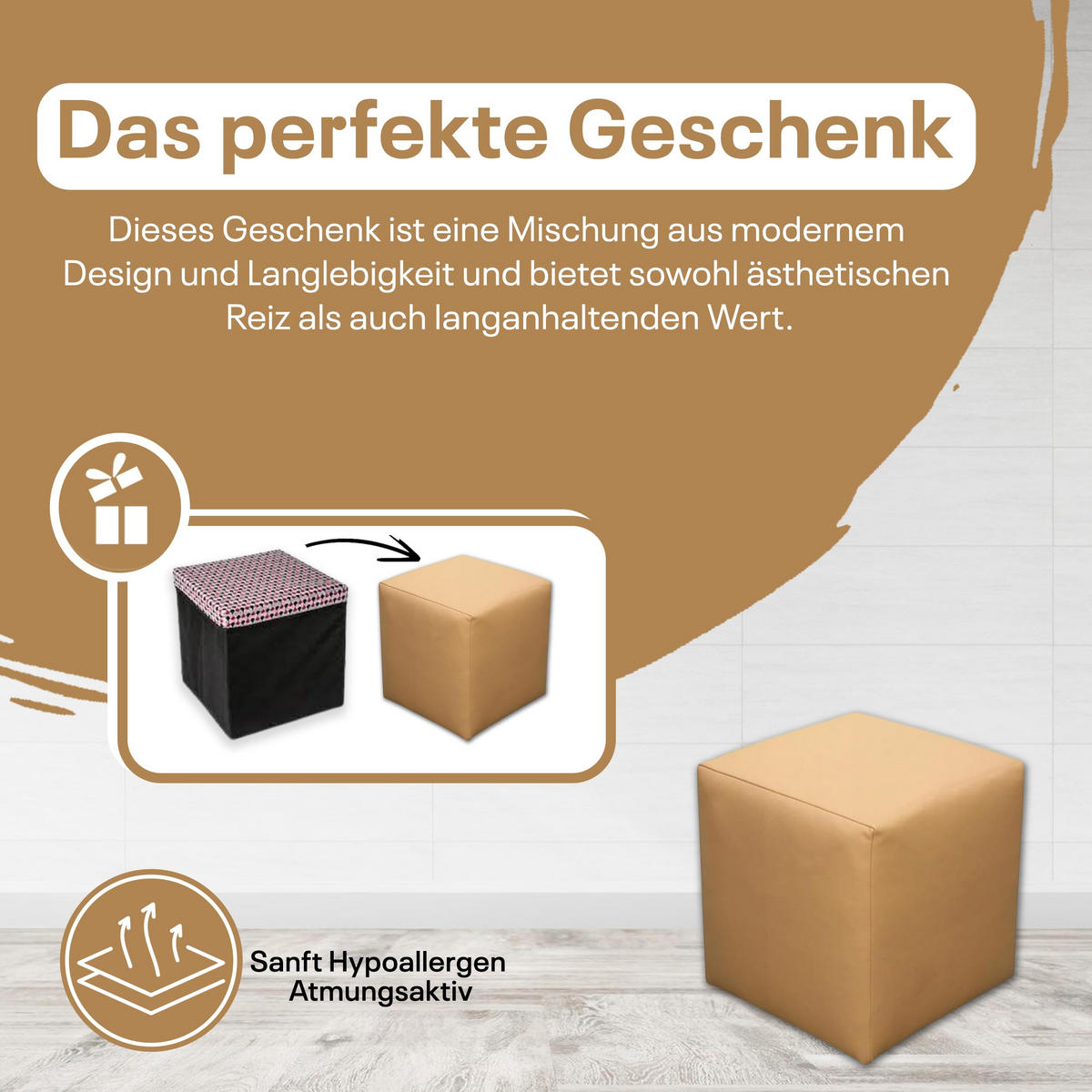 SITZWÜRFEL 40 x 40 x 40 cm Beige aus Kunstleder mit Holzwerkstoffrahmen - Beige, Leder (40/40/40cm) - Best For Home