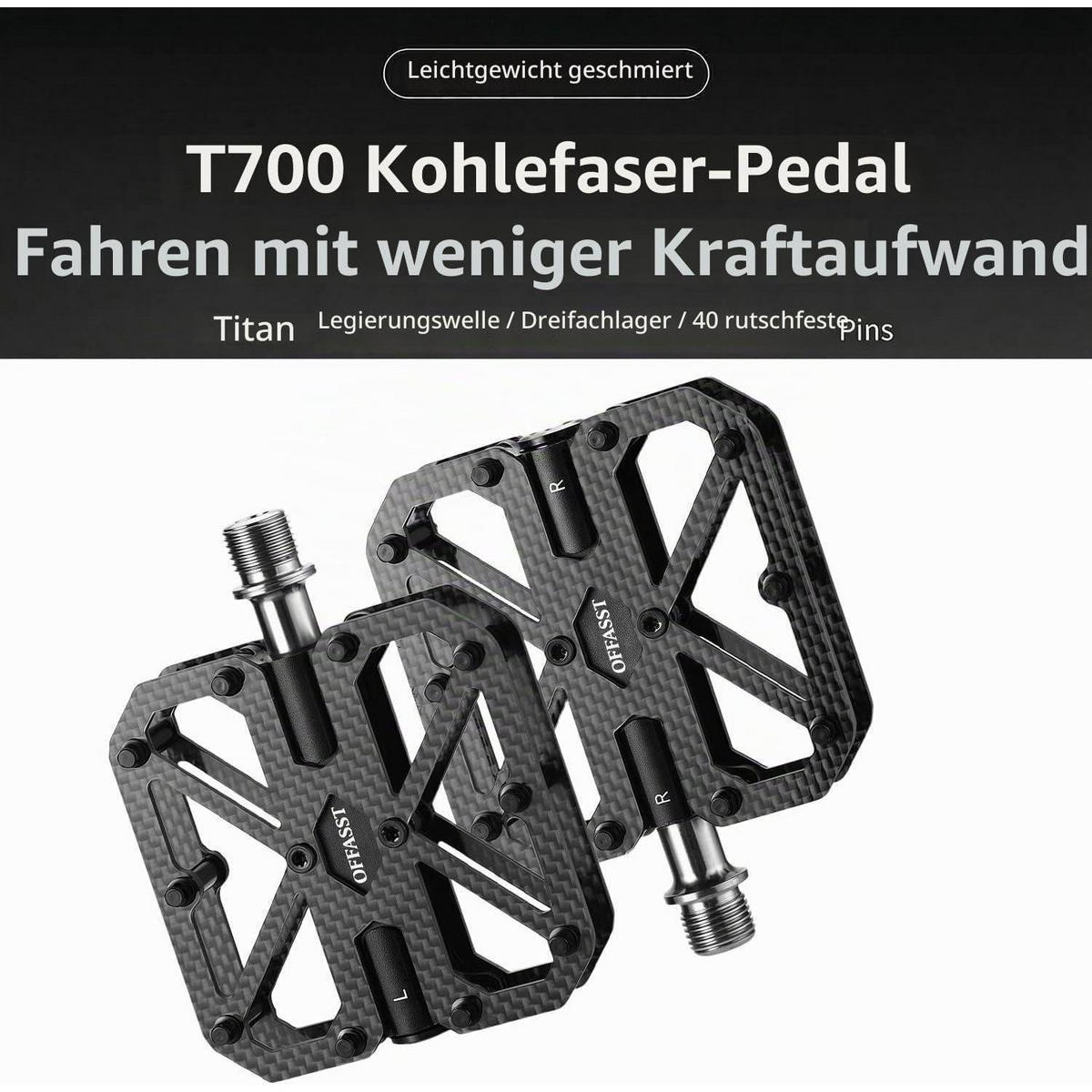 FAHRRADPEDALE Vollcarbon Ultralight 215g Titan-Achse 3 Lager 9/16" MTB Rennrad - Schwarz, Kunststoff (8.5/1.8/11cm)