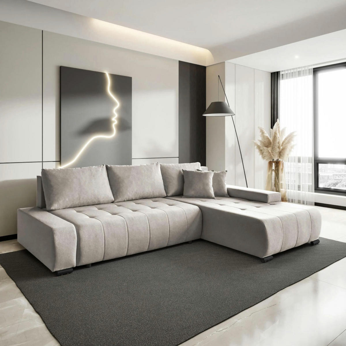 ECKSCHLAFSOFA Draco L Beige - Beige/Schwarz, Textil/Metall (268/183cm) - Beautysofa