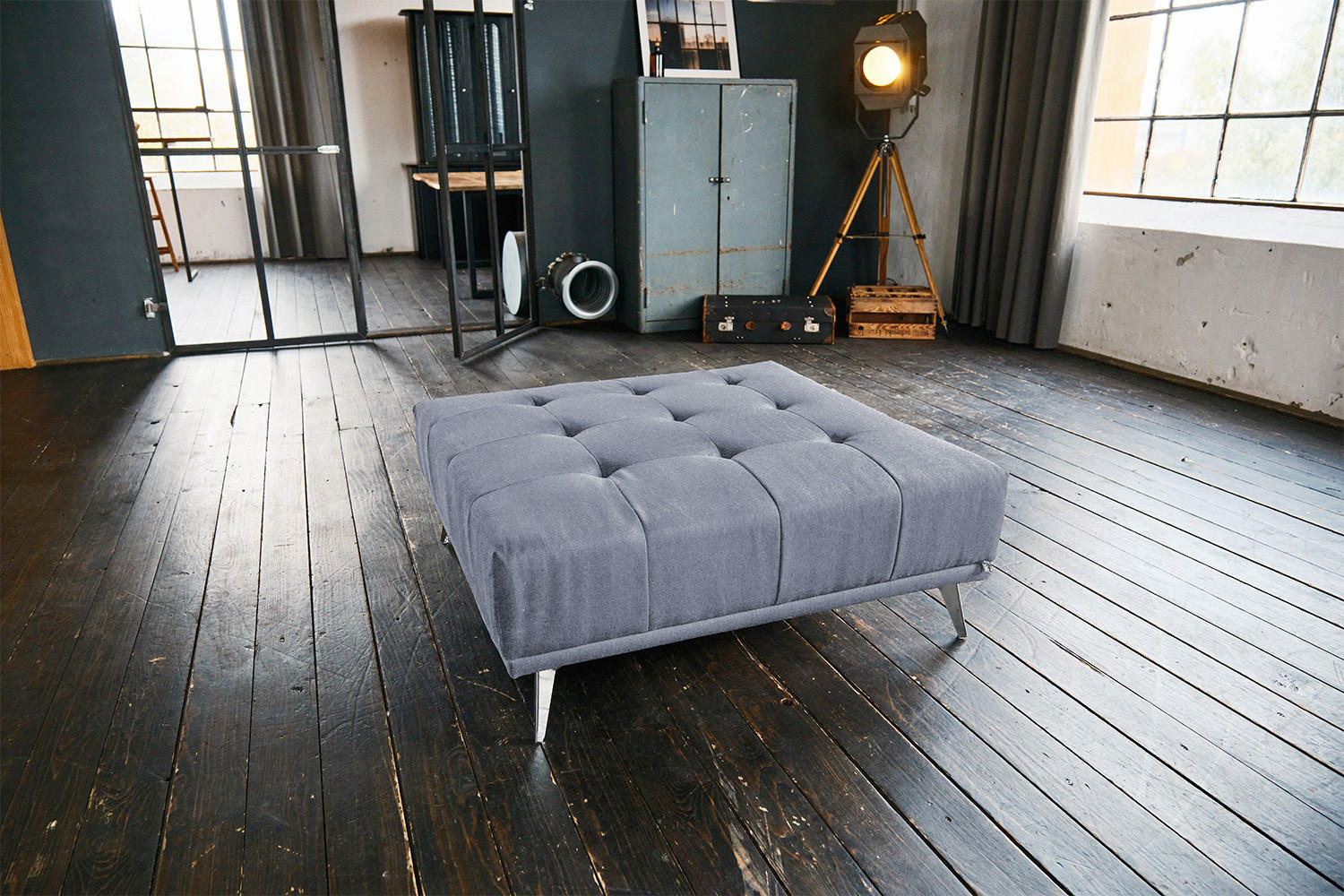HOCKER WIOLO Hellgrau Webstoff - Silberfarben/Hellgrau, Textil (110/42/110cm) - KAWOLA