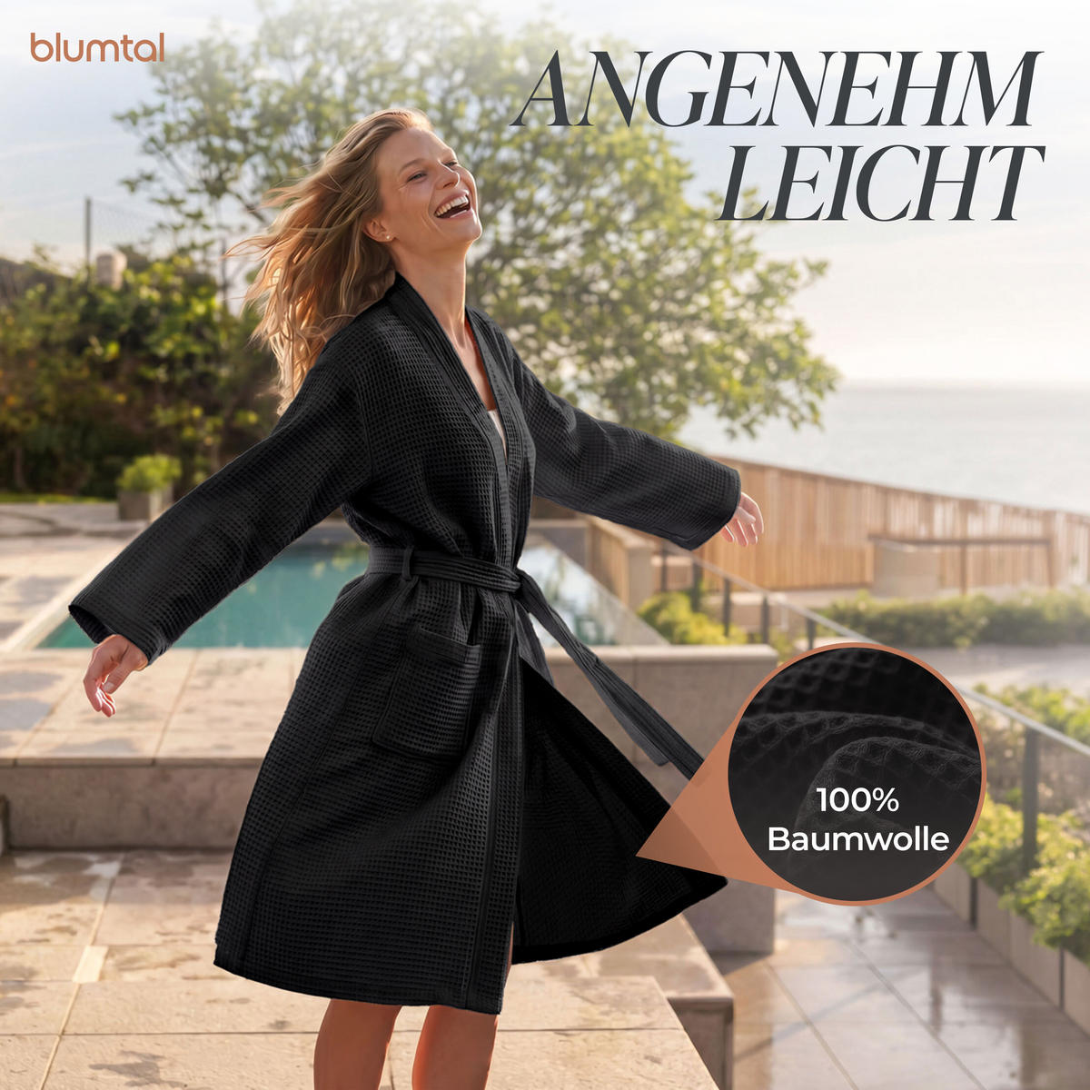 BADEMANTEL 100% Baumwoll Wafflepique in XS/S Unisex, Anthrazit - Anthrazit, Textil (XS/Snull) - Blumtal