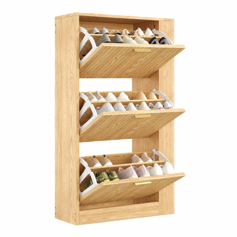 SCHUHSCHRANK 3-türig 70 x 23,5 x 115 cm MDF natur - Braun, Holz (23.5/115/70cm) - Beauniv