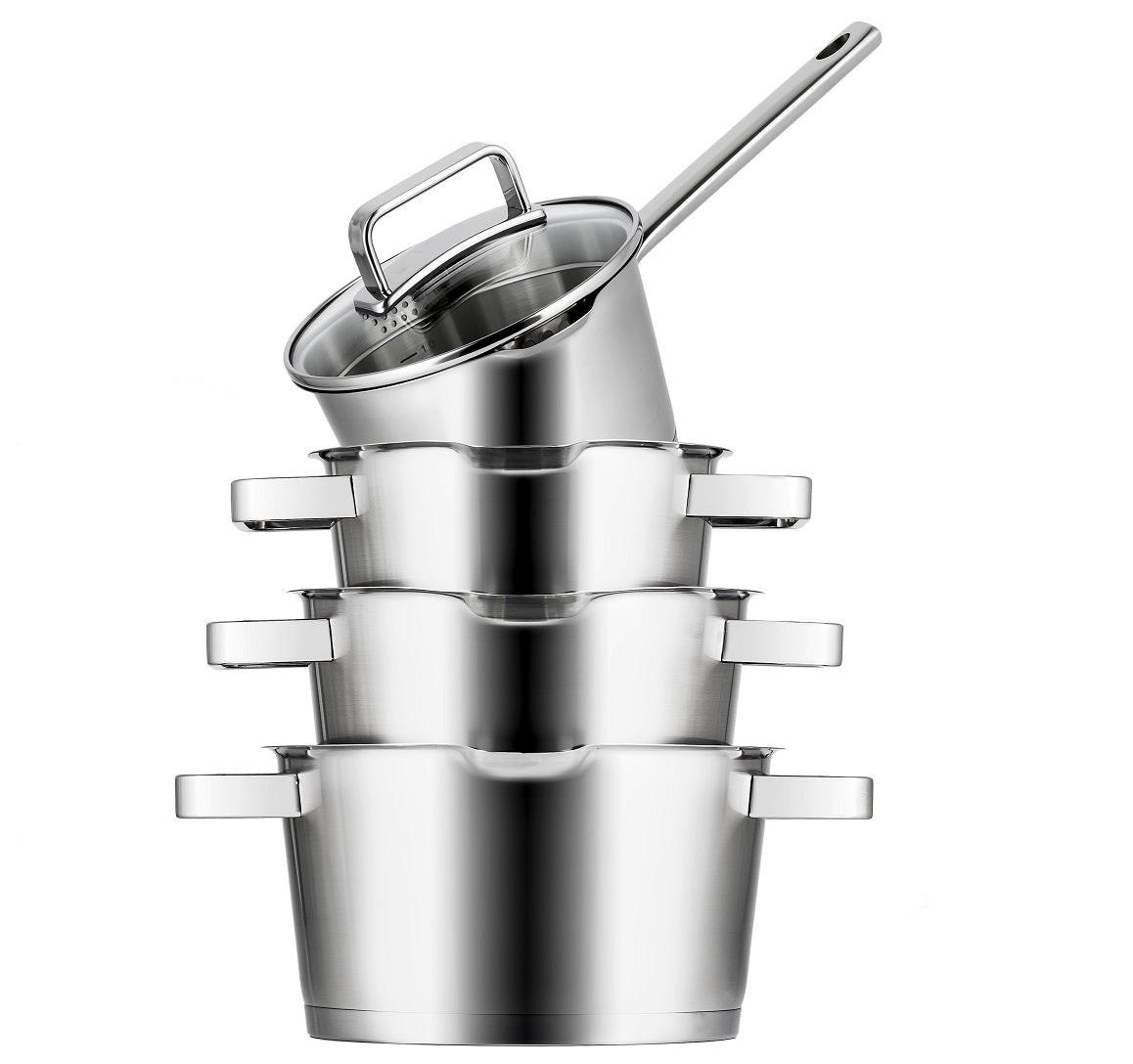 TÖPFE UND PFANNENSET PFANNENSET Diamond – Edelstahl – Stielkasserolle ø 16, 18, 20 cm & Stielkasserolle ø 16 cm – Induktionsgeeignet – 4-teilig - Silberfarben, Metall - Sola