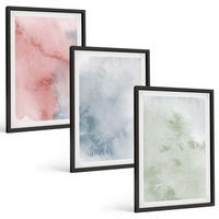 BILDER SET 3er Set - 40x60 cm Schwarzer Rahmen - Pastellfarbene Aquarellstrukturen - Schwarz, Kunststoff (40/60cm) - TULUP
